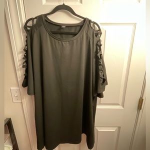 Black, long sleeve tea with cut outs arms